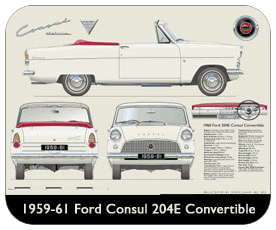 Ford Consul 204E Convertible 1959-62 Place Mat, Small